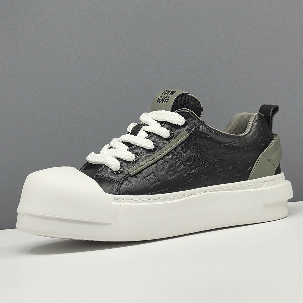 Men Minimalism Embossed Plain Leather Casual Sneakers-RAIIFY