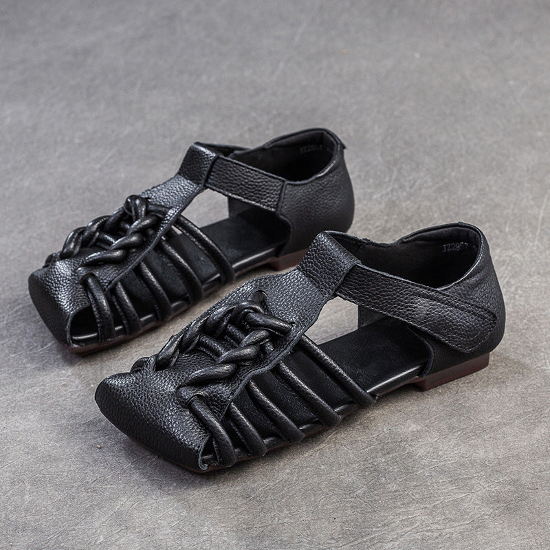 Women Retro Plaited Leather Flat Casual Sandals-RAIIFY