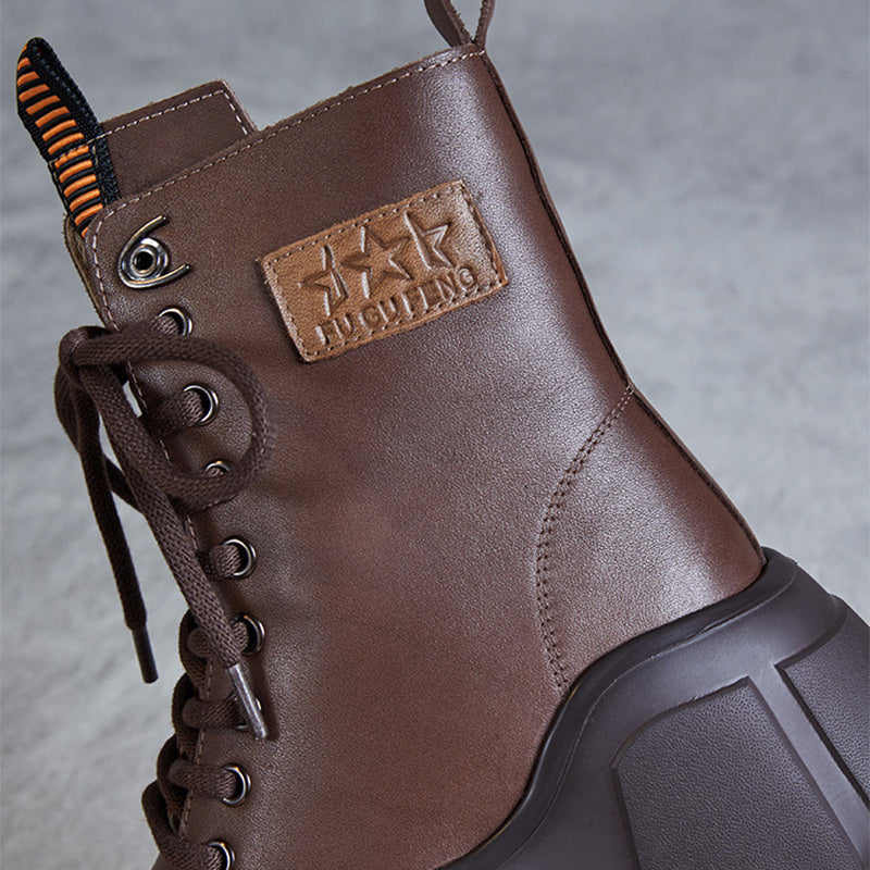 Women Fashion Leather Chunky Platform Snow Boots-RAIIFY