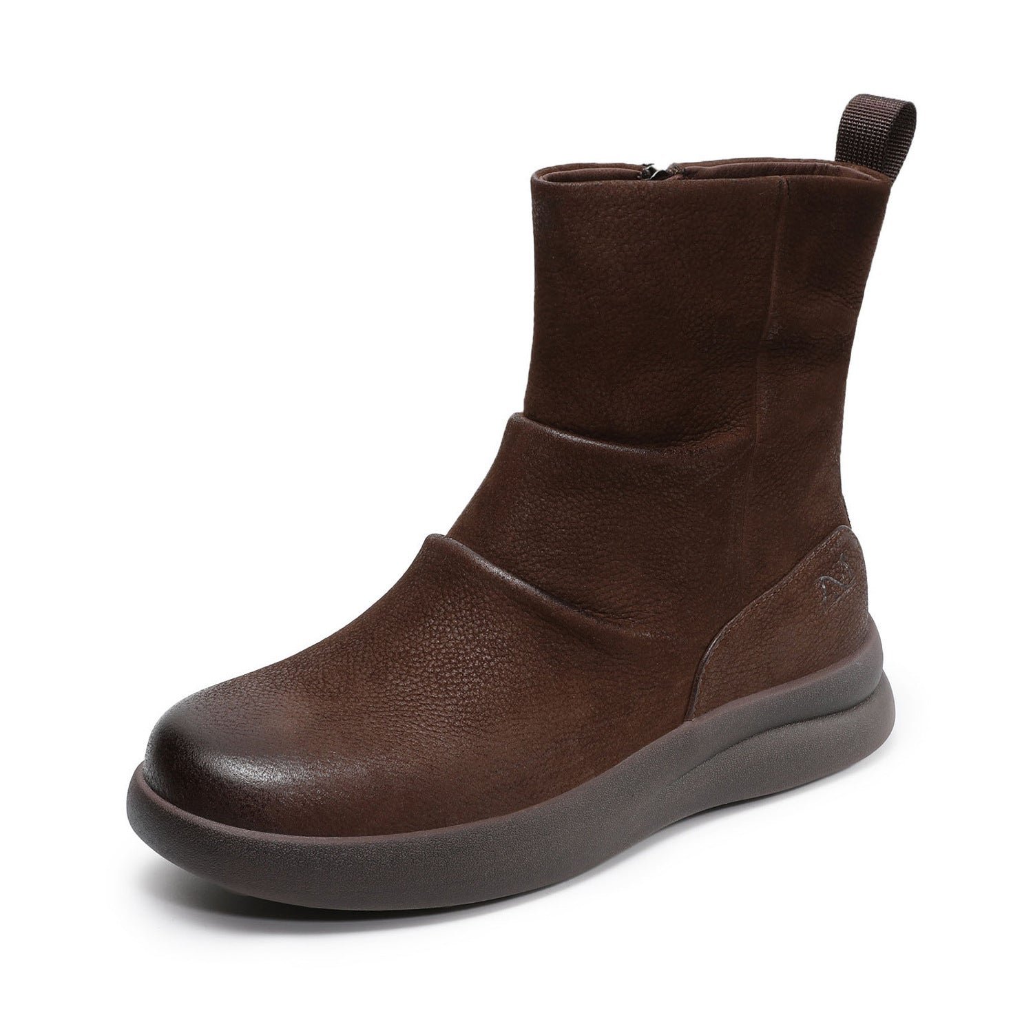 Women's Vintage Plain Leather Motorcycle Boots-RAIIFY