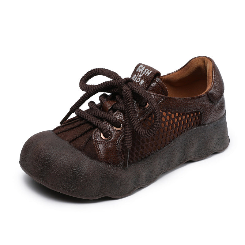 Women Vintage Leather Hollow Mesh Casual Shoes-RAIIFY