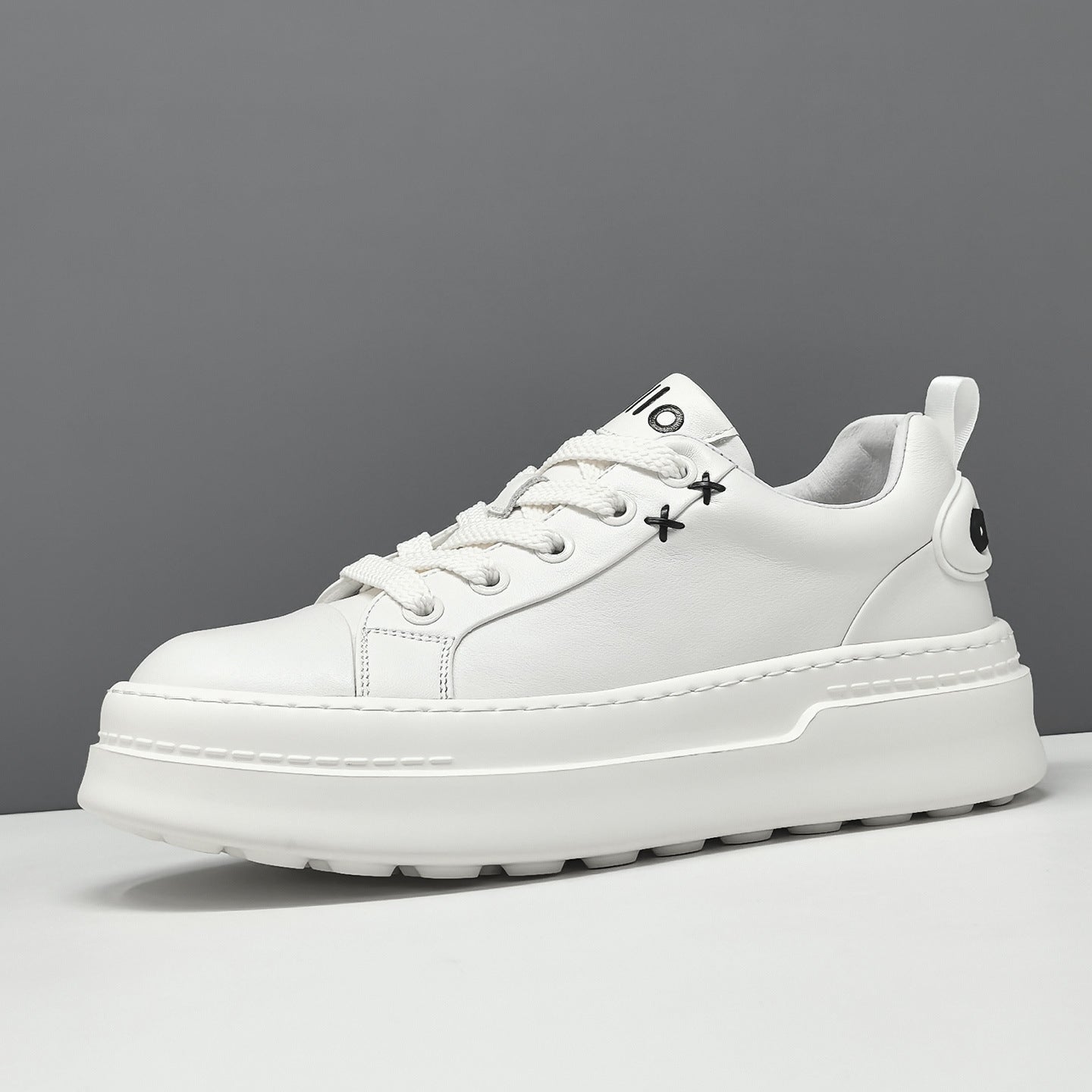 Men's Stylish Plain Leather Thick Sold Casual Sneakers-RAIIFY