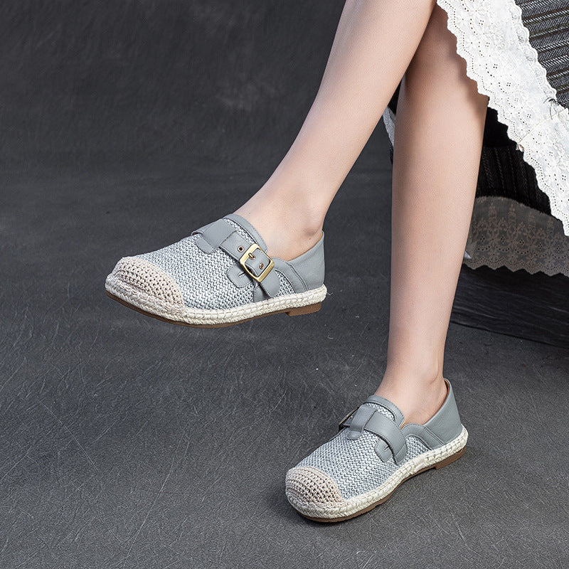 Women Minimalism Breathable Plaited Canvas Flat Casual Shoes-RAIIFY