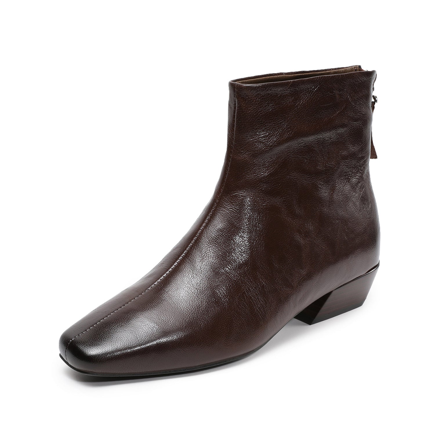 Women's Vintage Plain Leather Low Block Furred Ankle Boots-RAIIFY