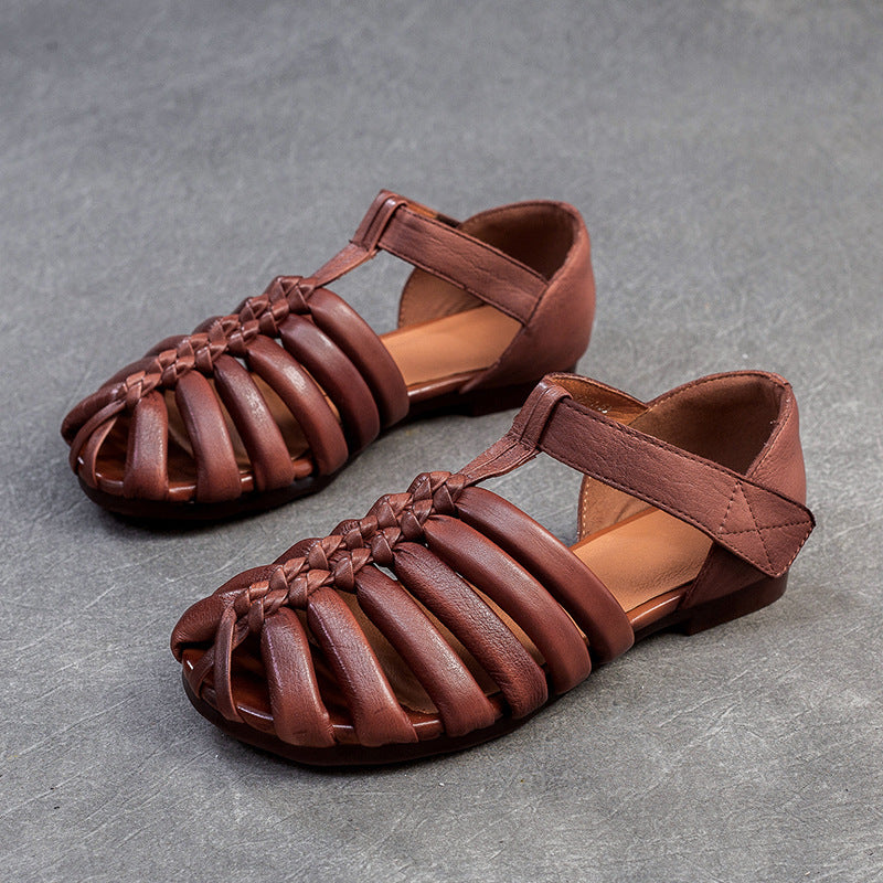 Women Retro Handmade Leather Flat Summer Sandals-RAIIFY