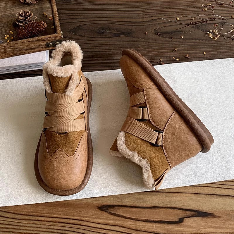 Women Retro Patchwork Flat Casual Boots-RAIIFY