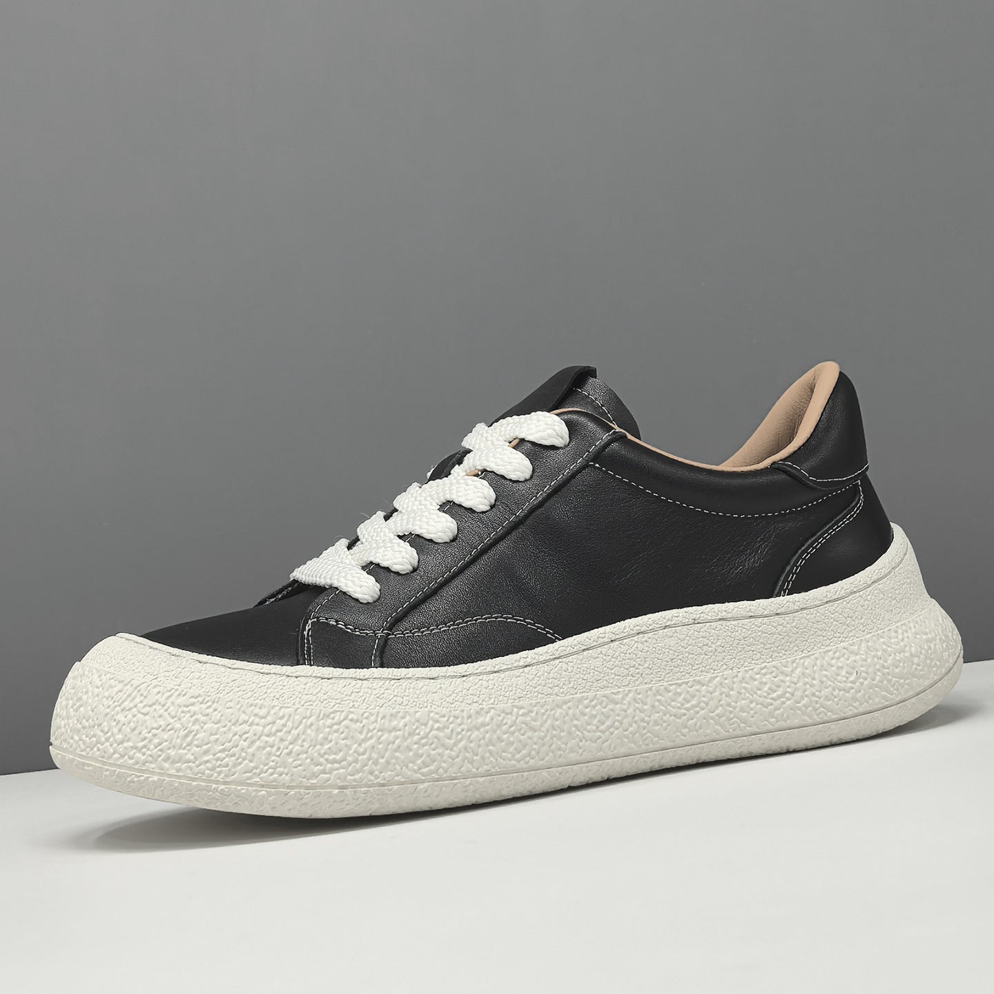 Men's Minimalist Plain Leather Low Top Casual Shoes-RAIIFY