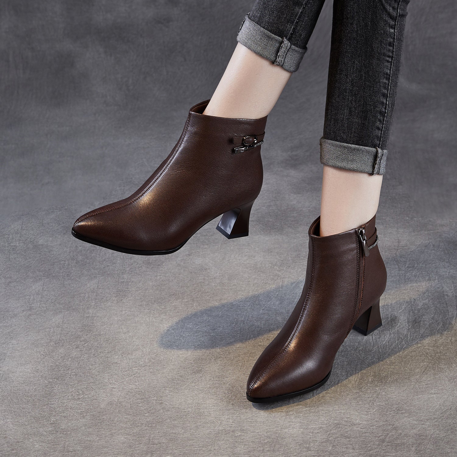 Women's Leather Pointed-toe High Heel Ankle Boots-RAIIFY