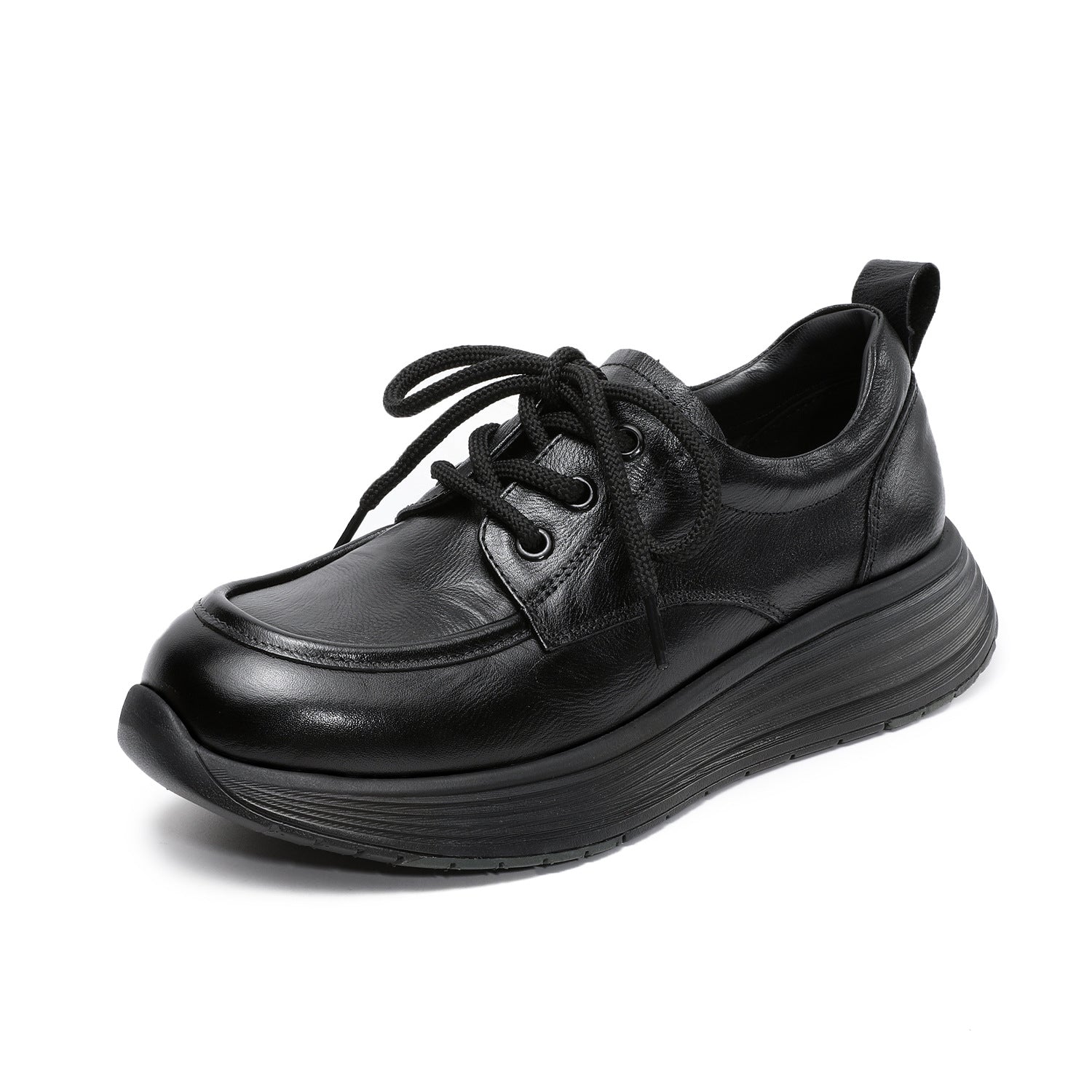 Women's Retro Platform Lace-up Leather Shoes-RAIIFY