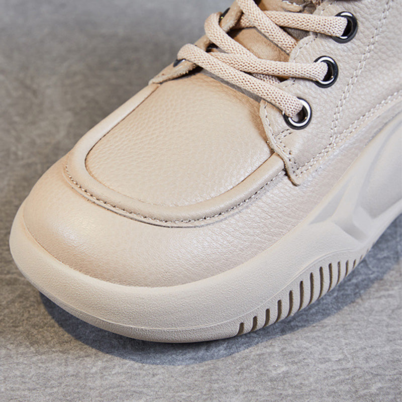 Women Retro Solid Leather Thick Soled Ankle Boots-RAIIFY