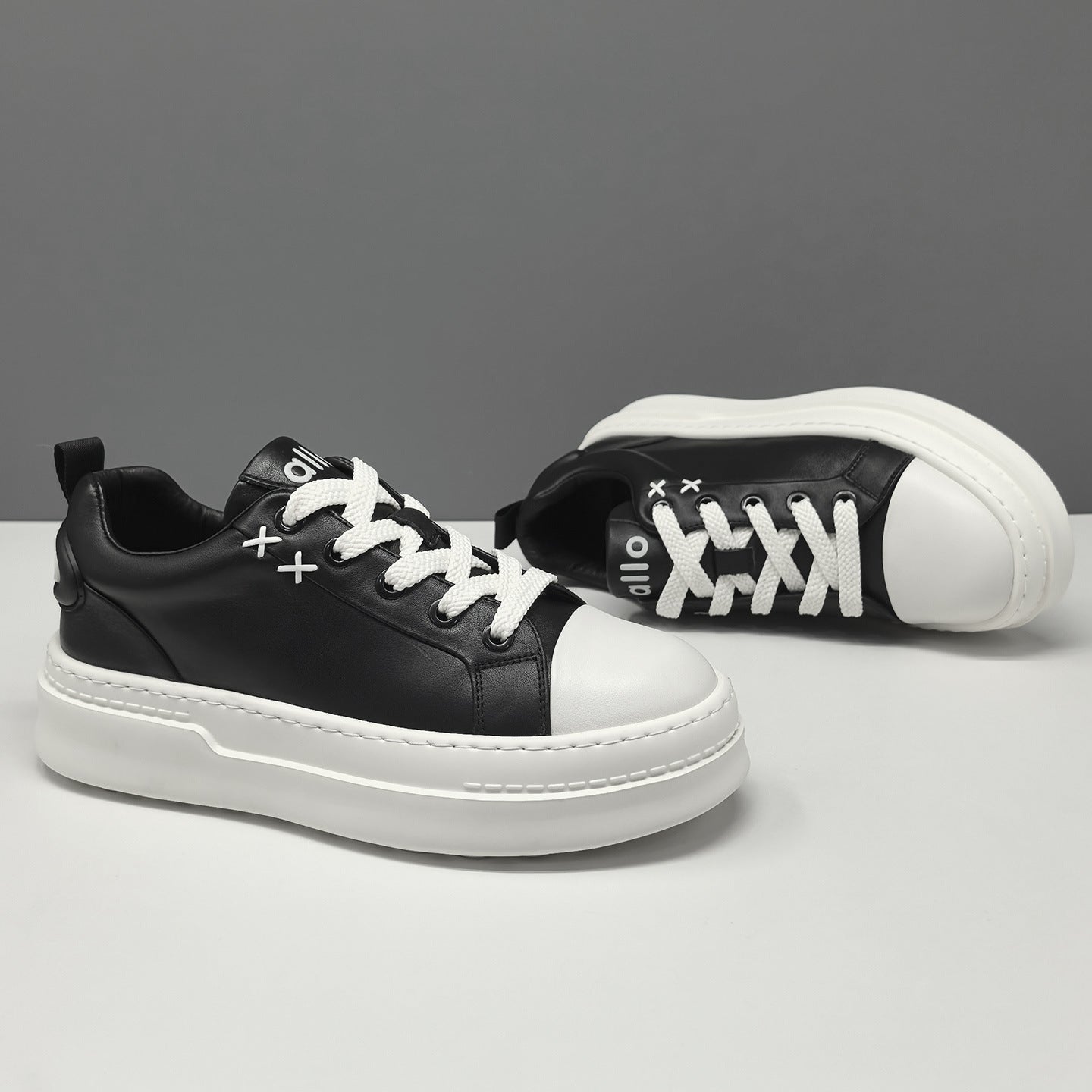 Men's Stylish Plain Leather Thick Sold Casual Sneakers-RAIIFY