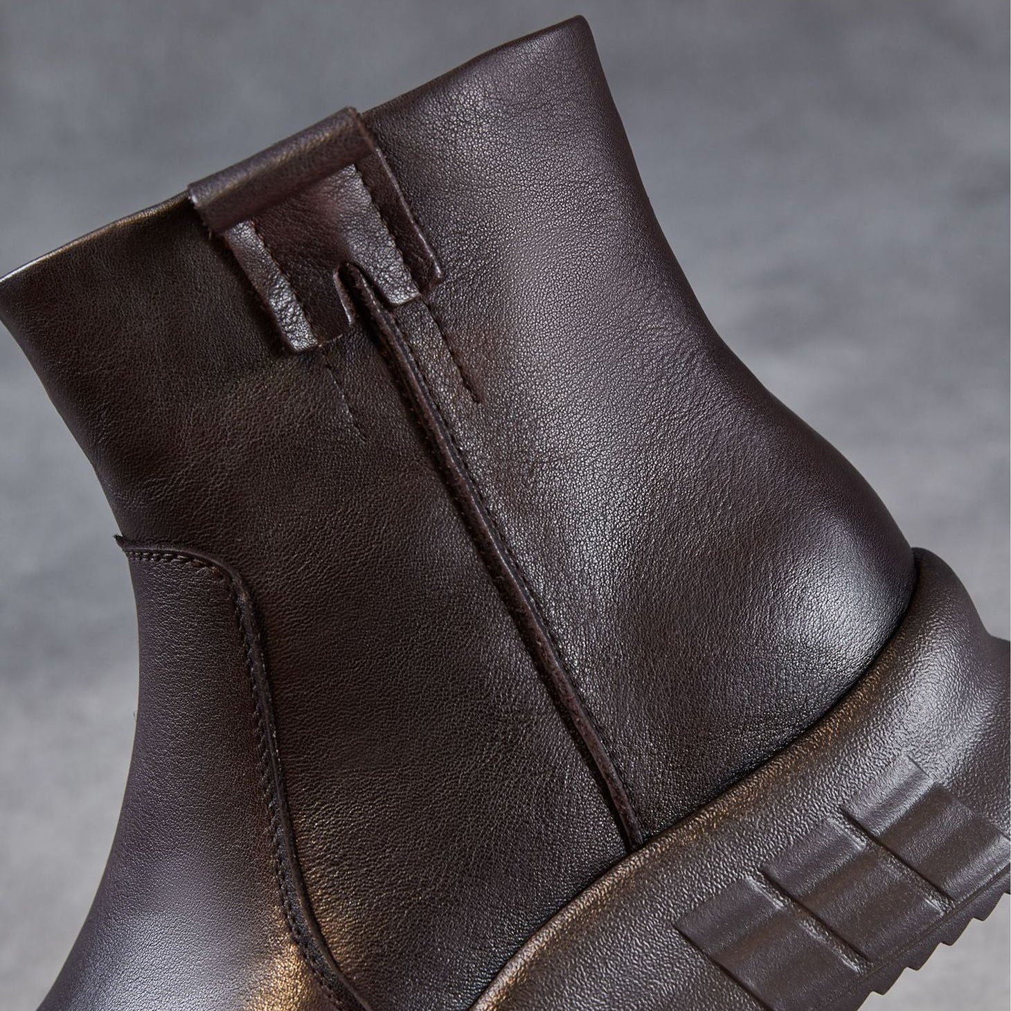 Women's Minimalist Plain Leather Thick Soled Ankle Boots-RAIIFY