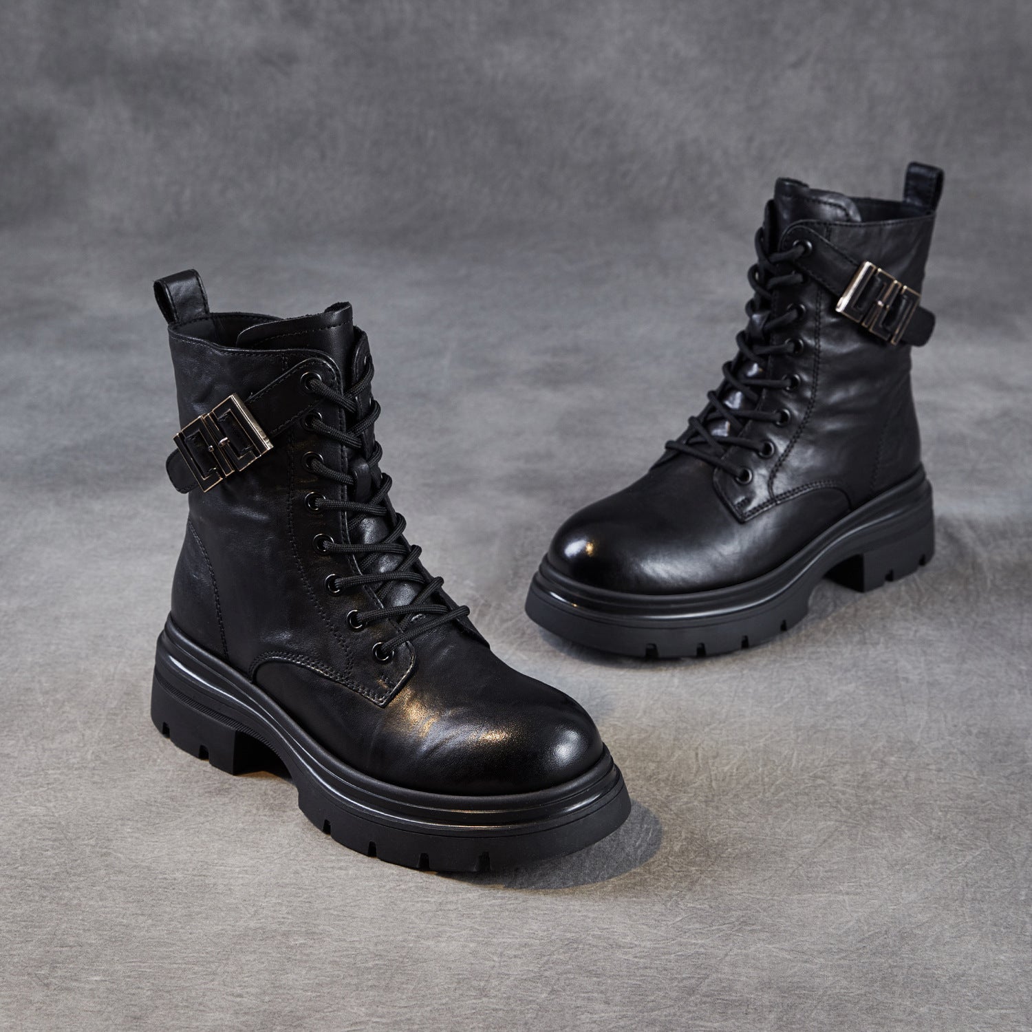 Women's Vintage Leather Winter Motorcycle Boots-RAIIFY