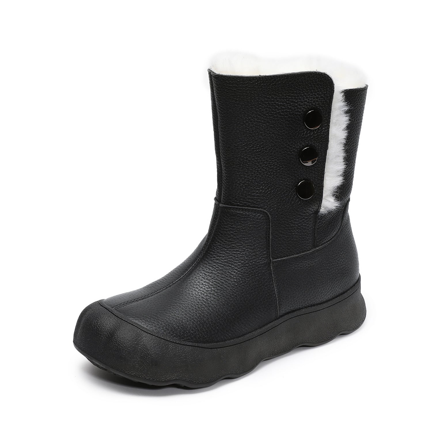 Women's Genuine Leather Woolen Mid-Calf Snow Boots-RAIIFY