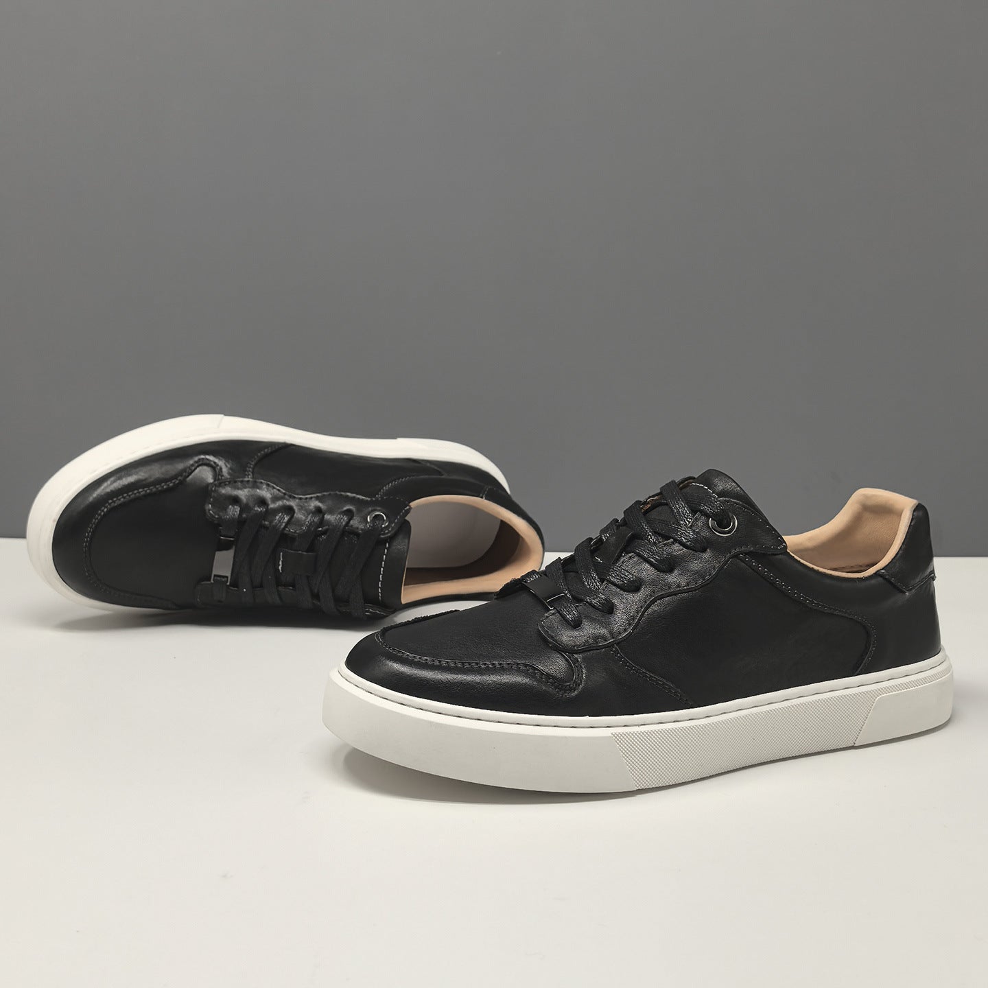 Men's Fashion Plain Leather Flat Casual Shoes-RAIIFY