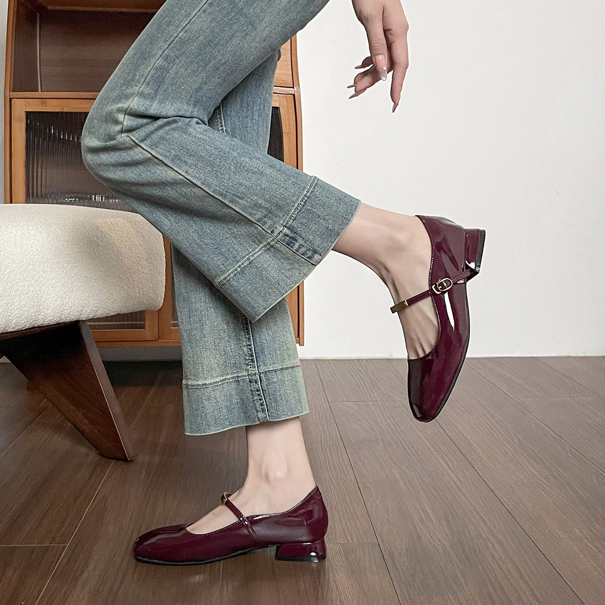 Women's Minimalist Patent Leather Buckle Mary Jane Shoes-RAIIFY