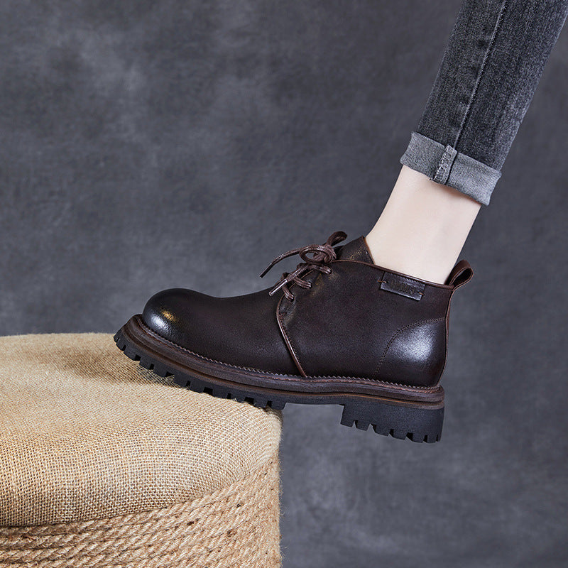 Women Retro Genuine Leather Platfrom Ankle Boots main image 0