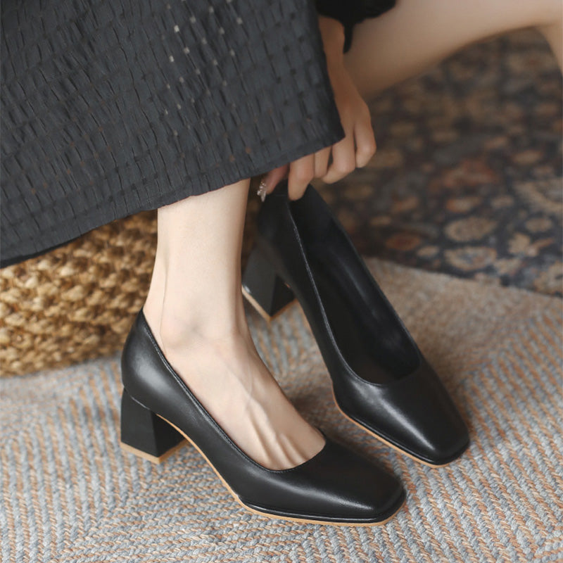 Women Soft Minimalist Chunky Heel Pumps-RAIIFY