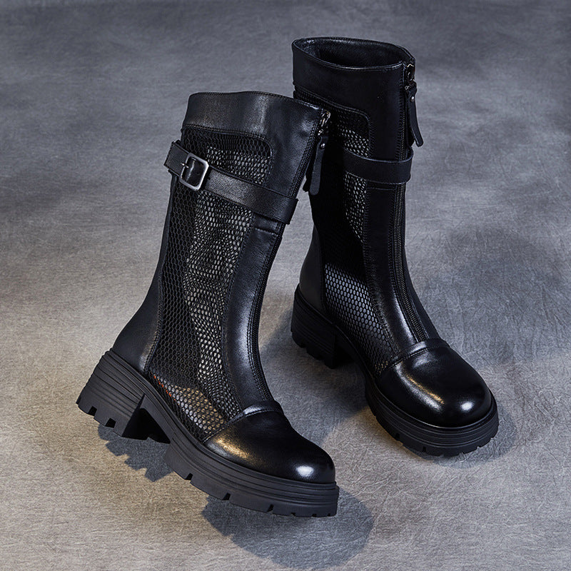 Women Stylish Hollow Mesh Mid-Calf Boots-RAIIFY