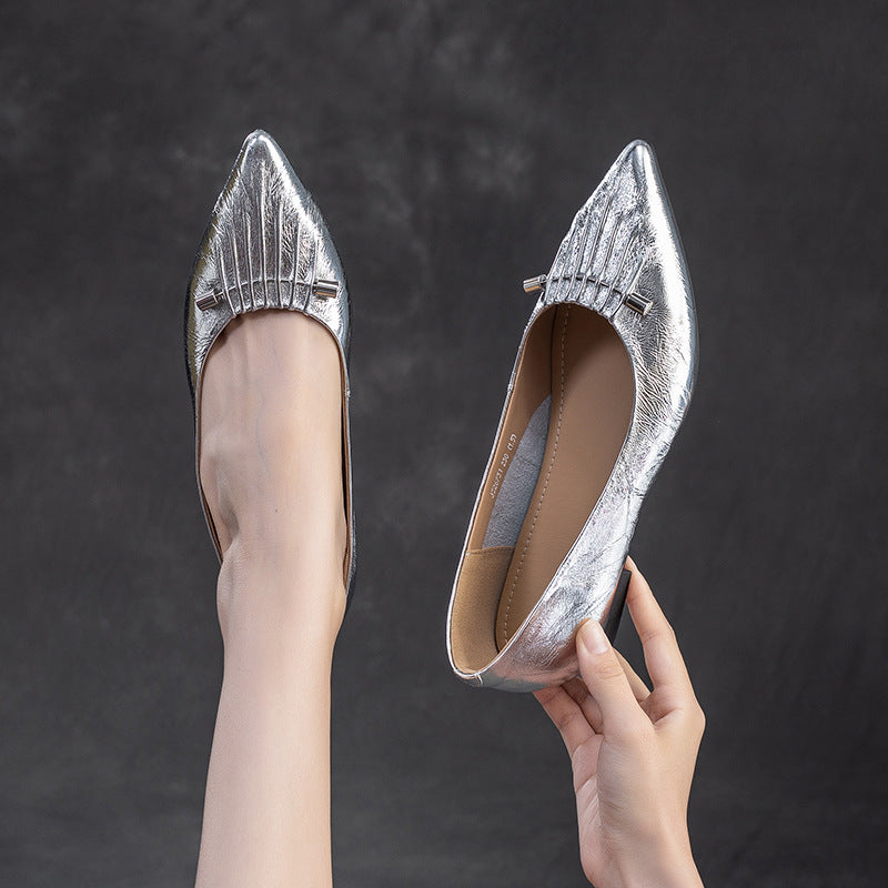 Women Stylish Soft Leather Fashion Pointed Toe Flats-RAIIFY