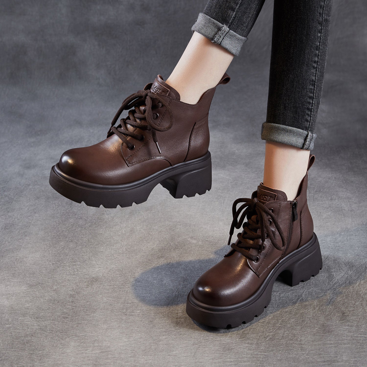 Women's Retro Leather Comfort Platform Ankle Boots-RAIIFY