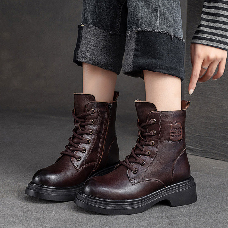 Women Winter Classic Leather Wool Furred Winter Boots-RAIIFY