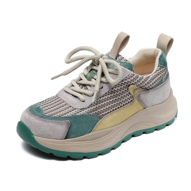 Women Fashion Breathable Mesh Leather Casual Sneakers-RAIIFY