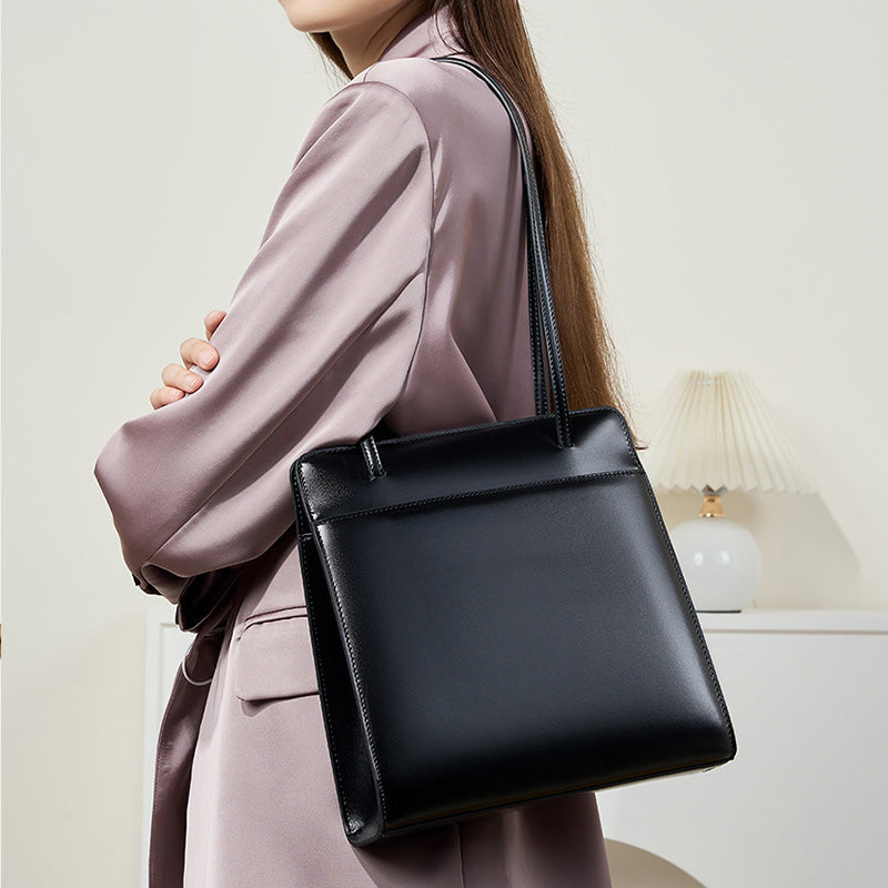 Women Minimalist Retro Leather Shoulder Tote Bag-RAIIFY