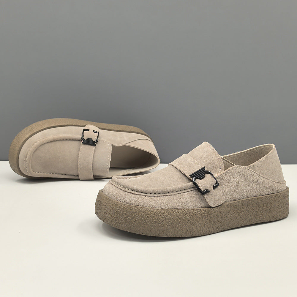 Men Vintage Plain Suede Buckle Casual Loafers-RAIIFY