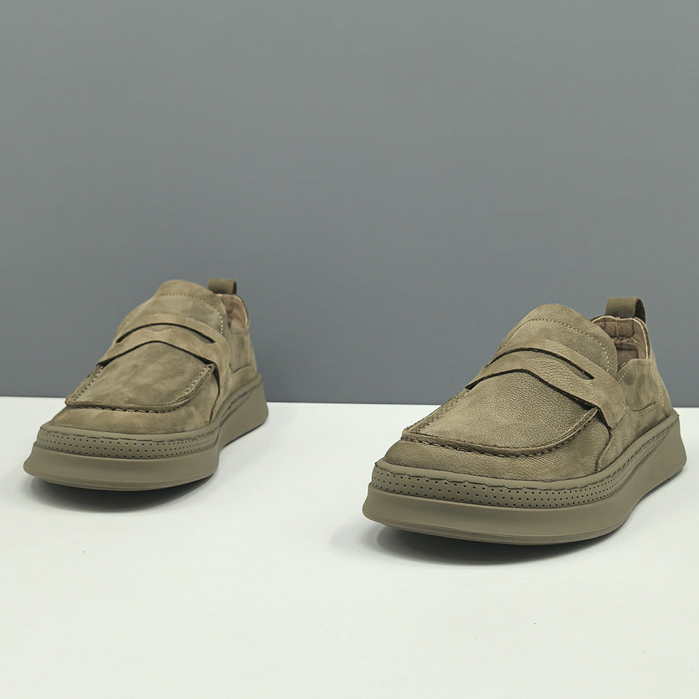 Men Retro Plain Leather Flat Casual Loafers-RAIIFY