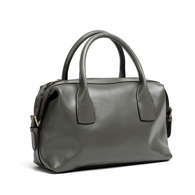 Women's Vintage Plain Leather Casual Boston Bag-RAIIFY
