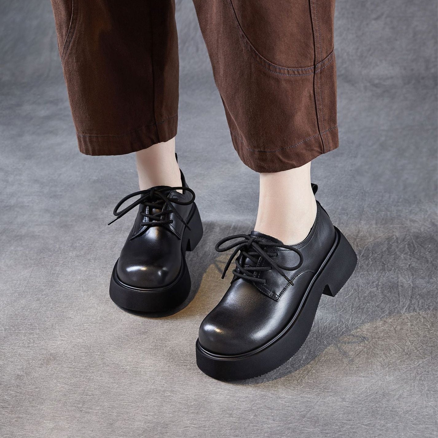 Women's Leather Platform Oxfords Casual Shoes-RAIIFY