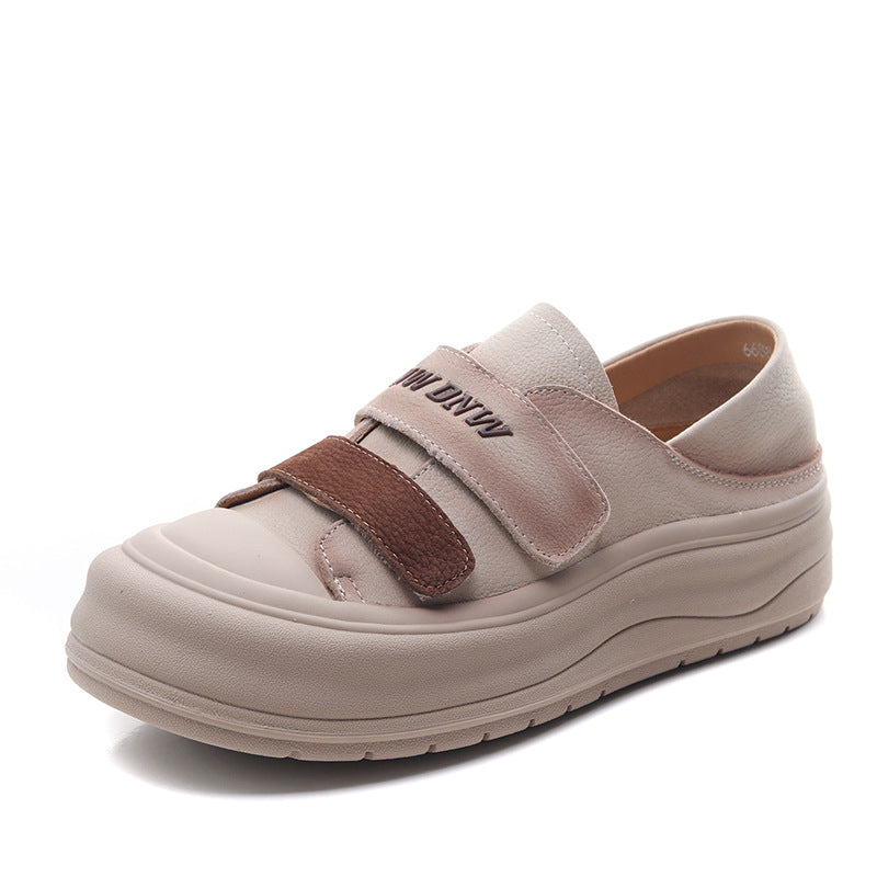 Women's Retro Velcro Leather Flat Casual Shoes-RAIIFY