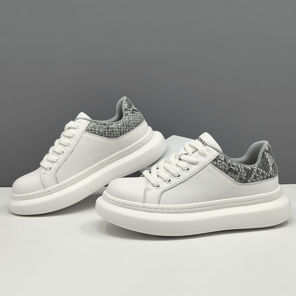 Men Fashion Plain Leather Round Head Court Sneakers-RAIIFY