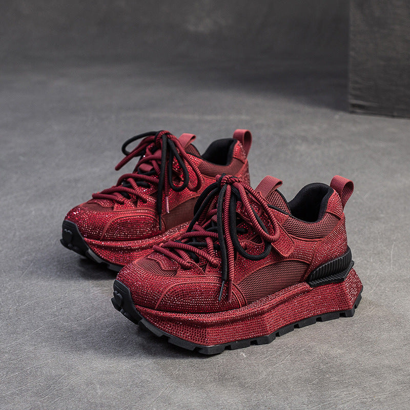 Women Minimalism Plain Crystal Casual Platform Sneakers-RAIIFY