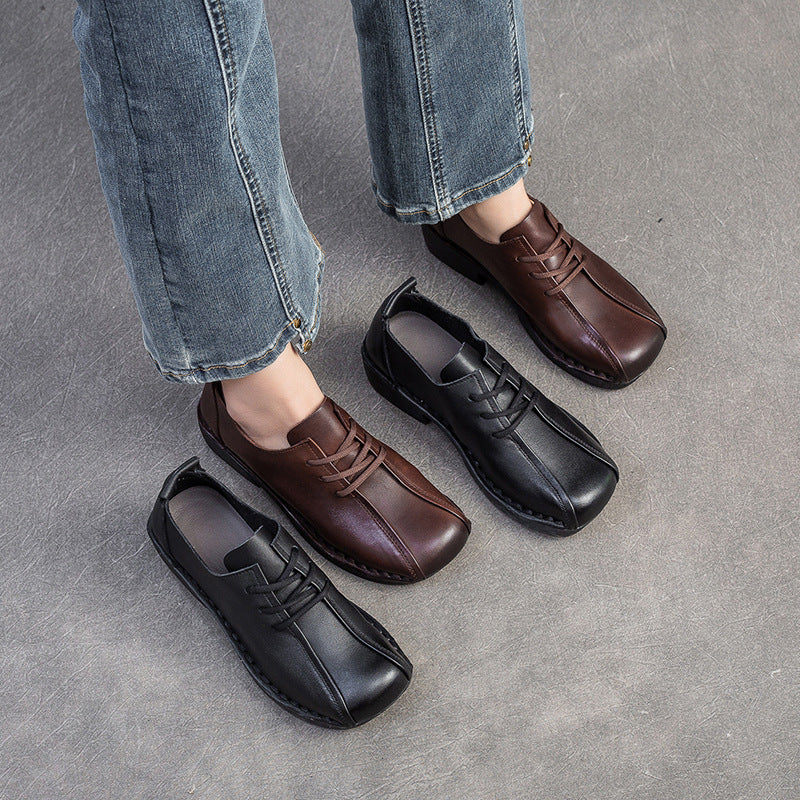 Women's Retro Leather Chunky Heel Casual Shoes-RAIIFY