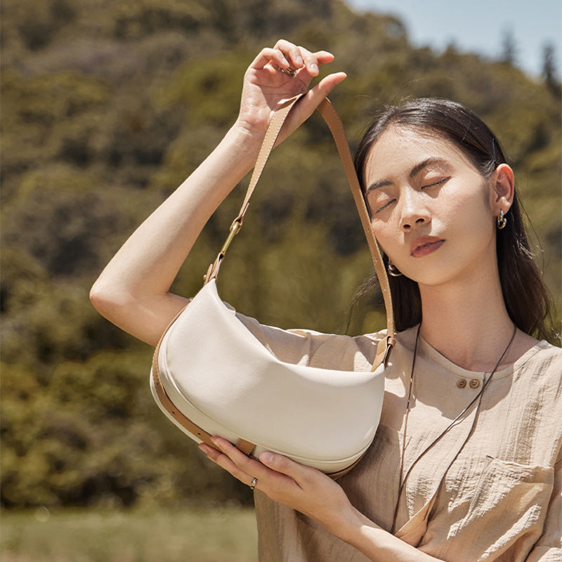 Women's Fashion Soft Leather Crescent Shoulder Bag-RAIIFY