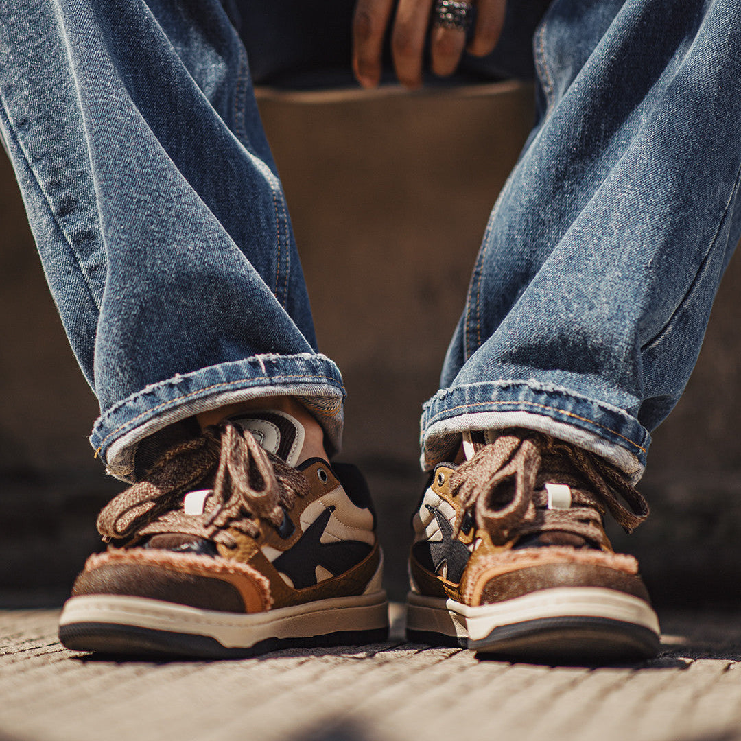 Men's Chic Patchwork Leather Breathable Casual Court Sneakers-RAIIFY