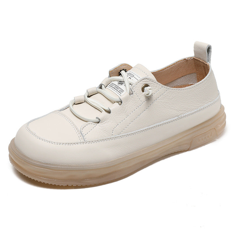 Women Leather Elastic Shoelaces Soft Flat Casual Shoes-RAIIFY