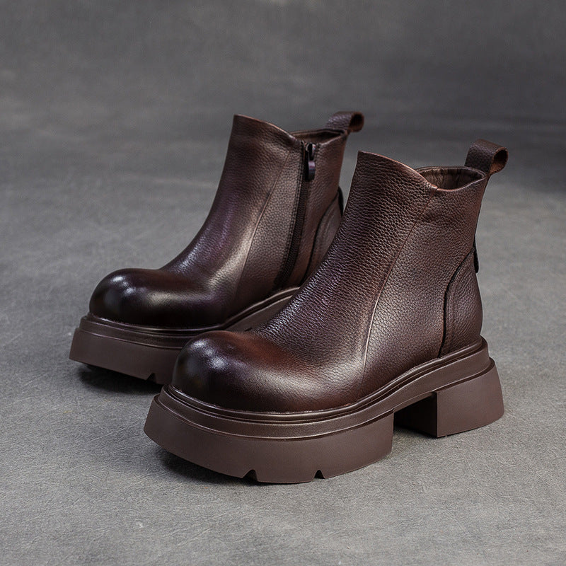 Women's Minimalist Plain Leather Platform Ankle Boots-RAIIFY
