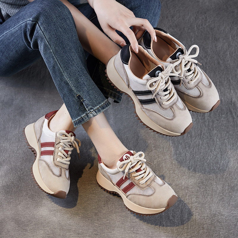 Women Styilsh Hollow Mesh Leather Casual Sneakers-RAIIFY
