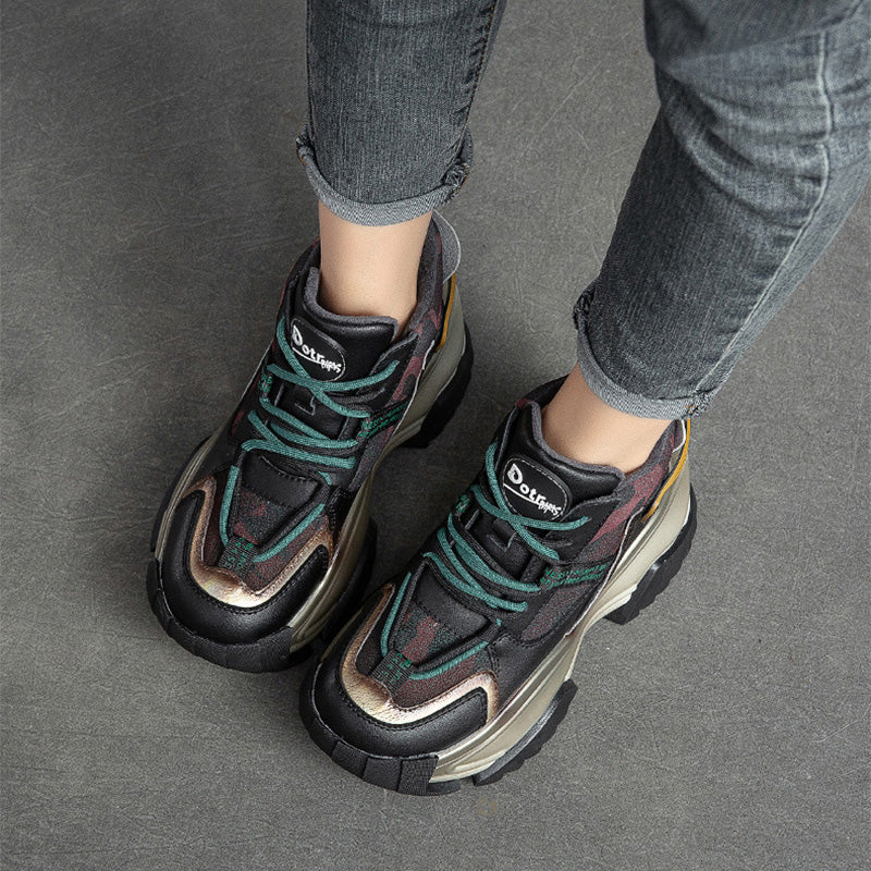 Women Retro Fashion Leather Chunky Platform Dad Shoes-RAIIFY