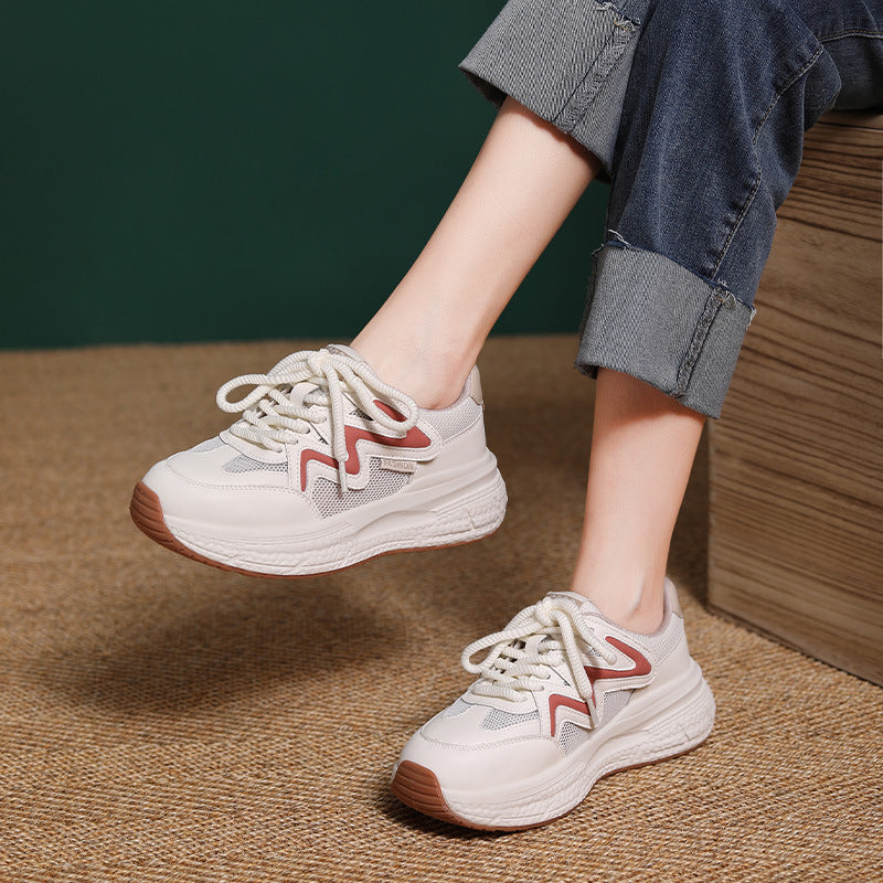 Women Breathable Mesh Leather Fashion Sneakers-RAIIFY