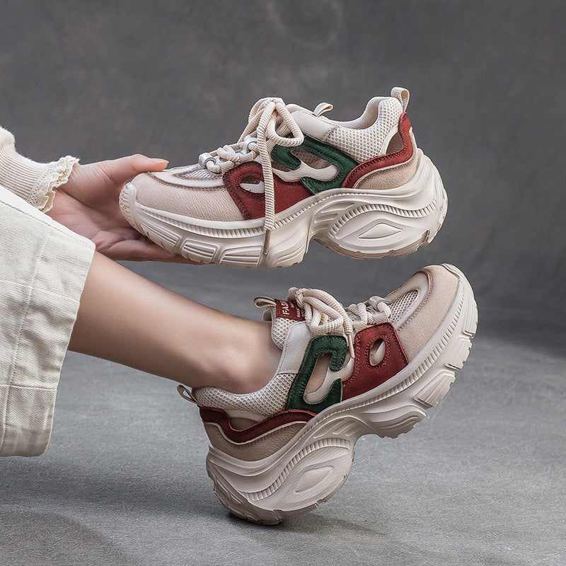 Women Color Matching Hollow Mesh Platform Casual Shoes-RAIIFY