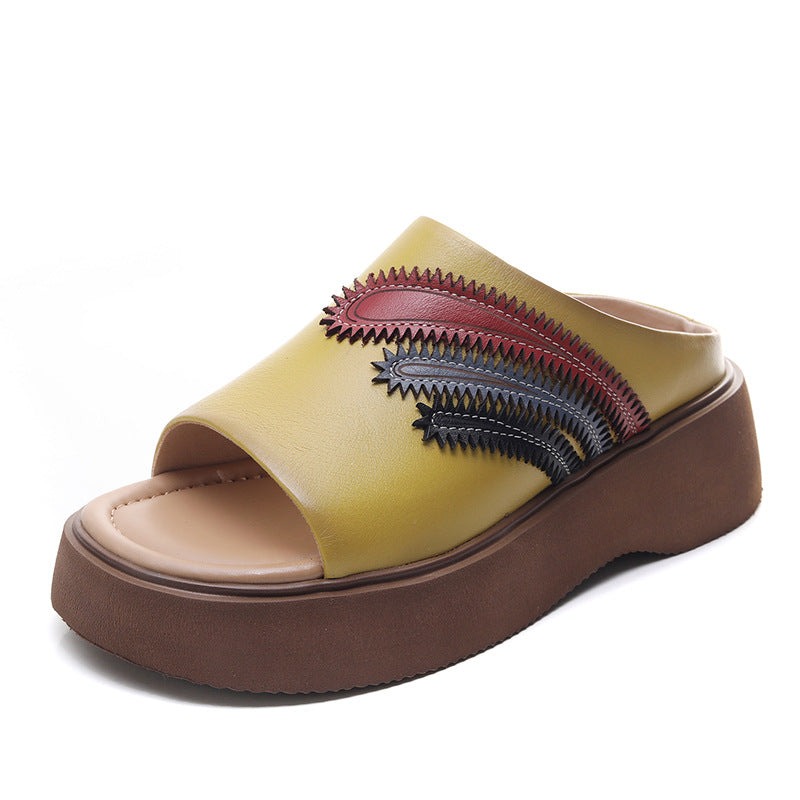 Women's Retro Leather Casual Thick Soled Slides-RAIIFY