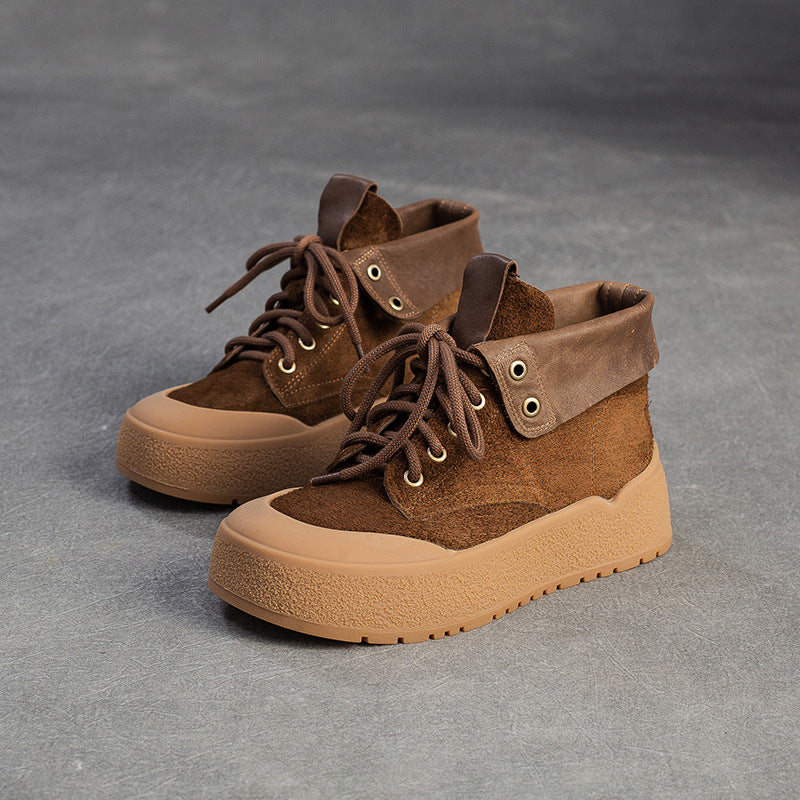 Women's Plain Soft Leather Flat Casual Ankle Boots-RAIIFY