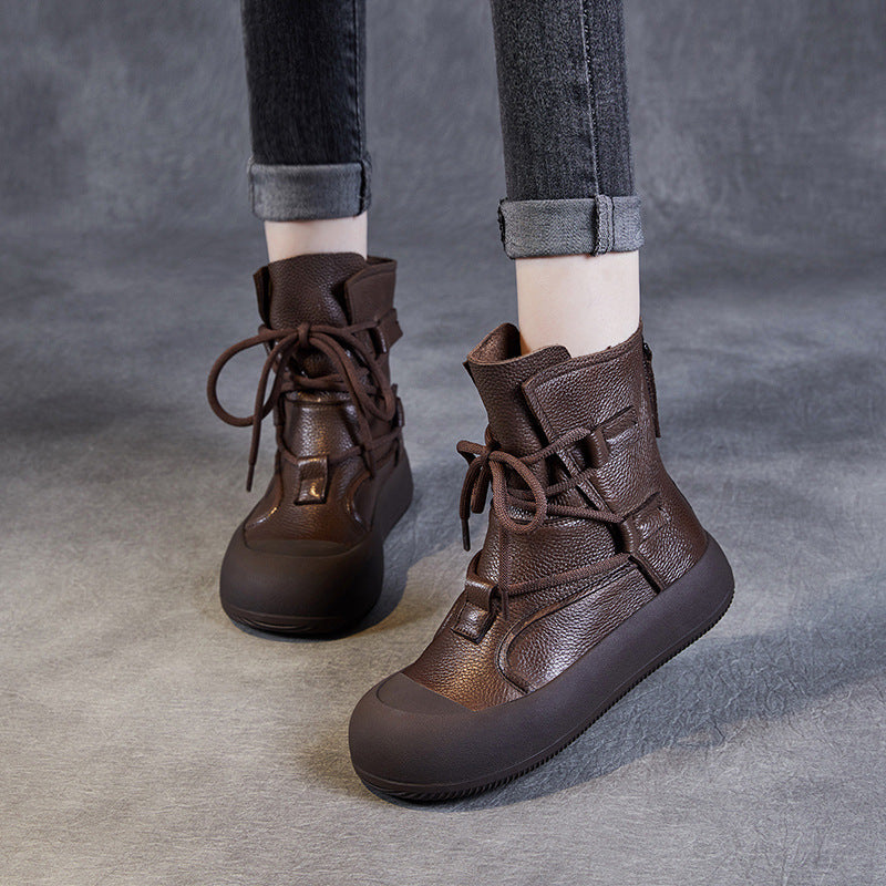 Women Handmade Minimalism Soft Leather Boots-RAIIFY