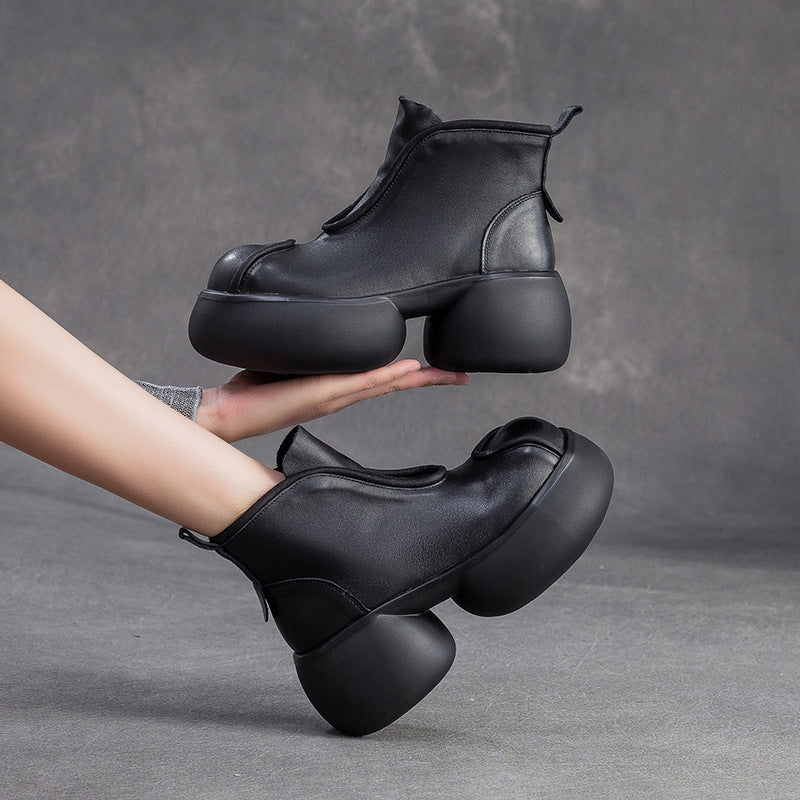 Women's Minimalist Retro Leather Chunky Ankle Boots-RAIIFY