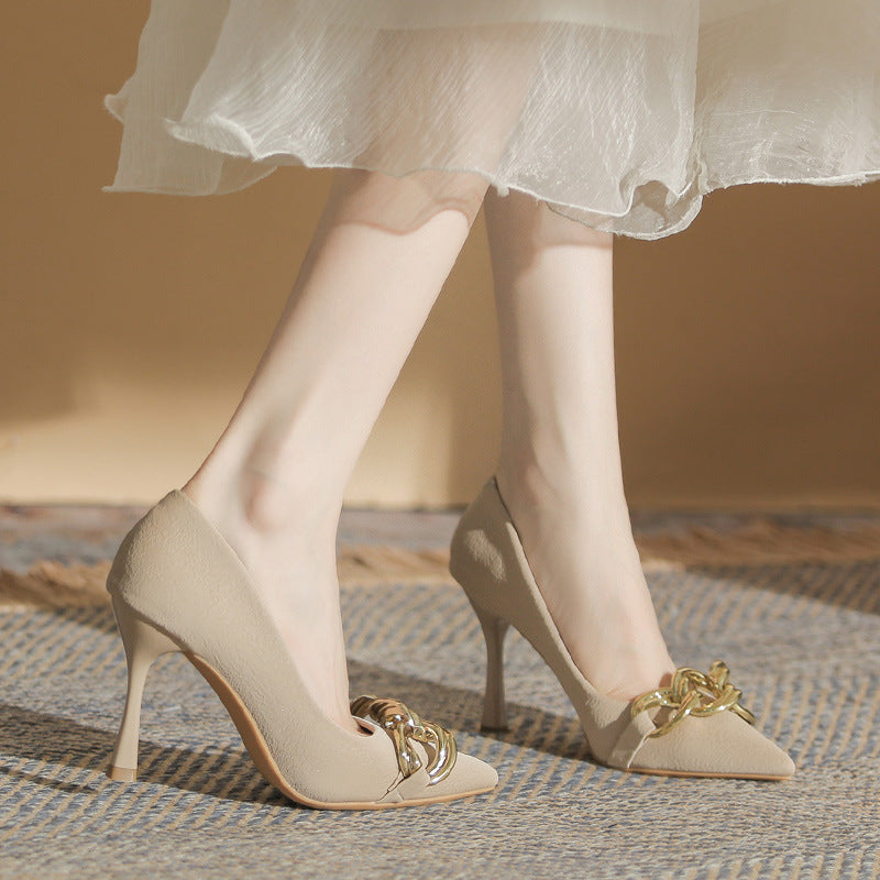 Women Fashion Metal Chain Soft Comfort Pumps-RAIIFY