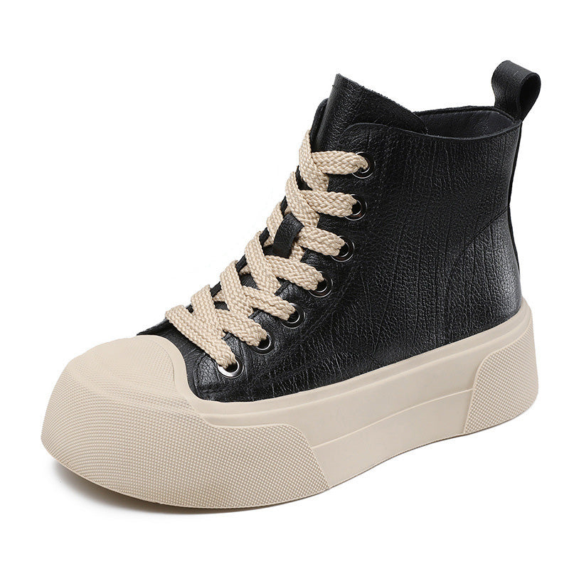 Women's Casual Plain Leather Flat Ankle Boots-RAIIFY